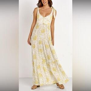 Novella Royale Yellow gold FlamencoFloral Imogene Maxi Dress